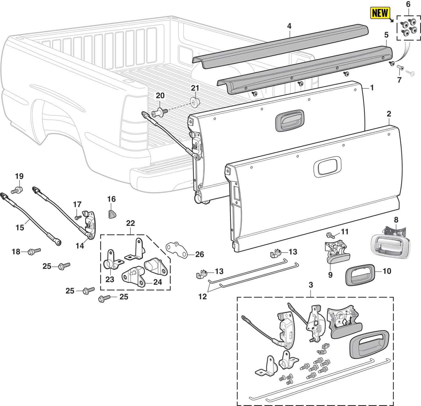 chevy s10 tailgate parts diagram