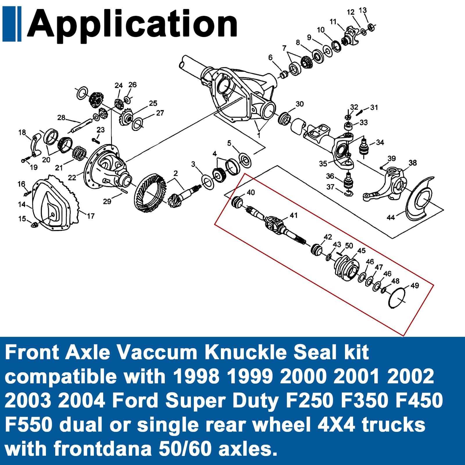 ford dana 44 front axle parts diagram