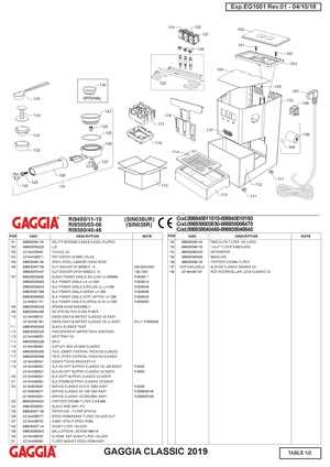 gaggia classic 2015 parts diagram