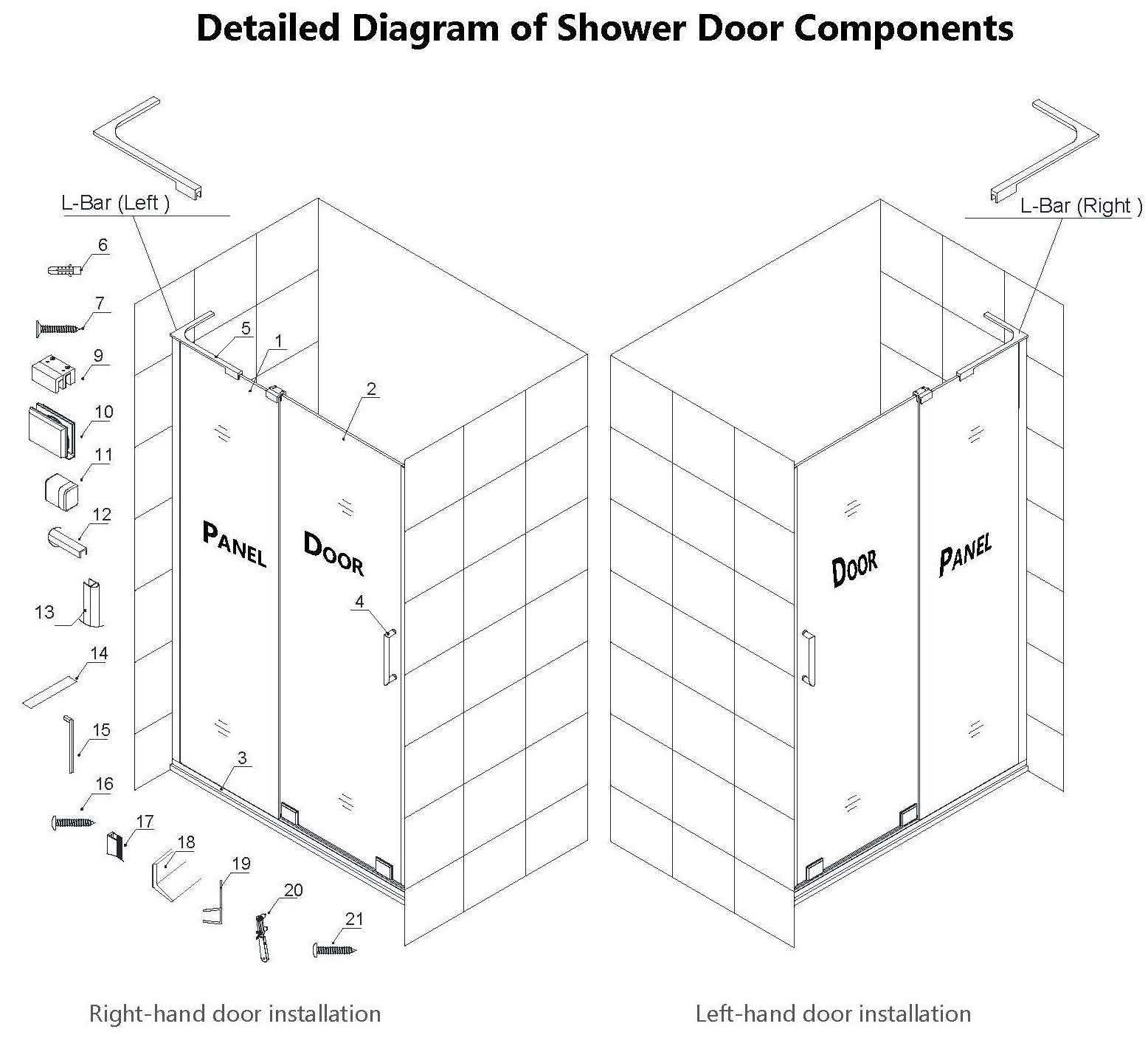 glass shower door parts diagram