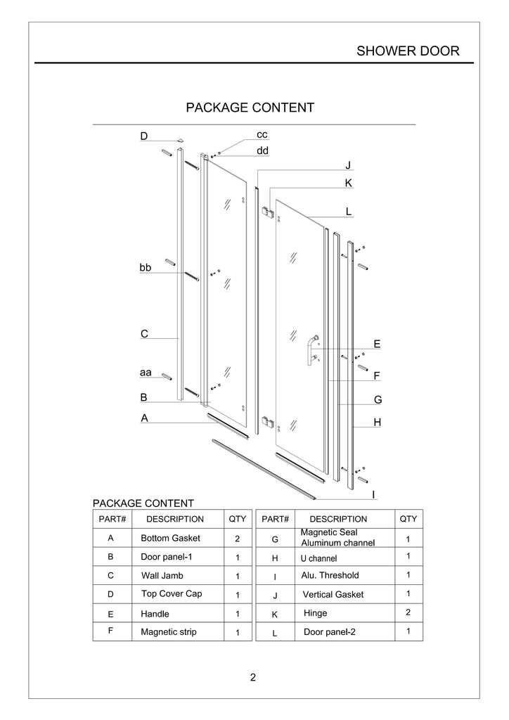 glass shower door parts diagram