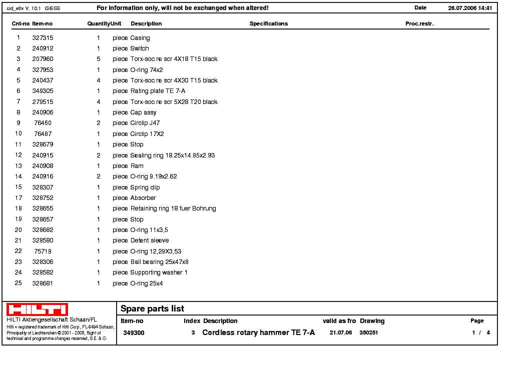 hilti te 7 parts diagram