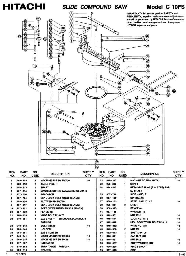 hitachi miter saw parts diagram