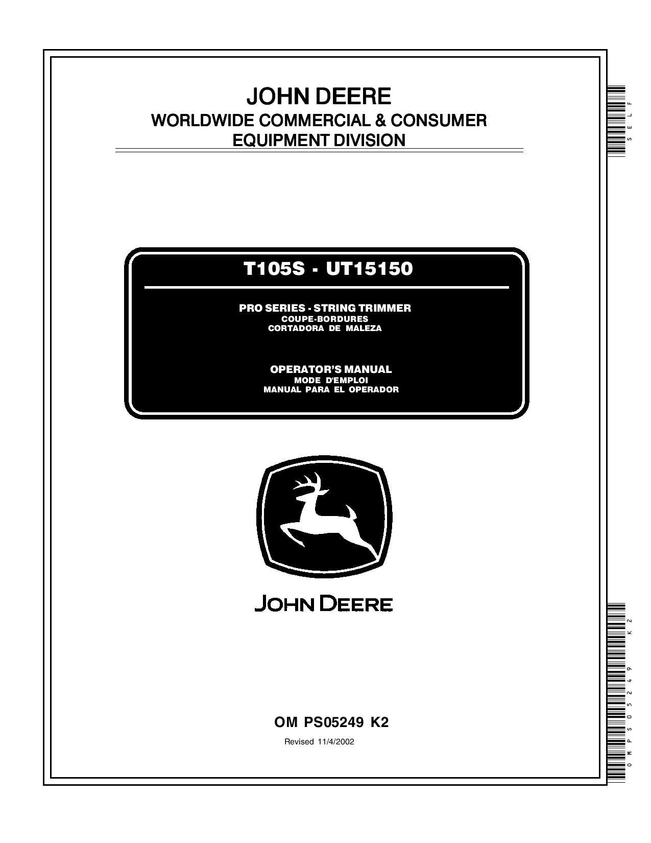 john deere t105s trimmer parts diagram