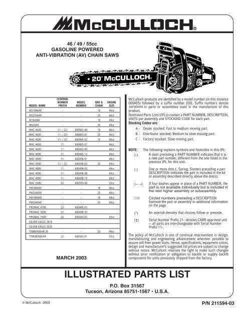 mcculloch 110 parts diagram