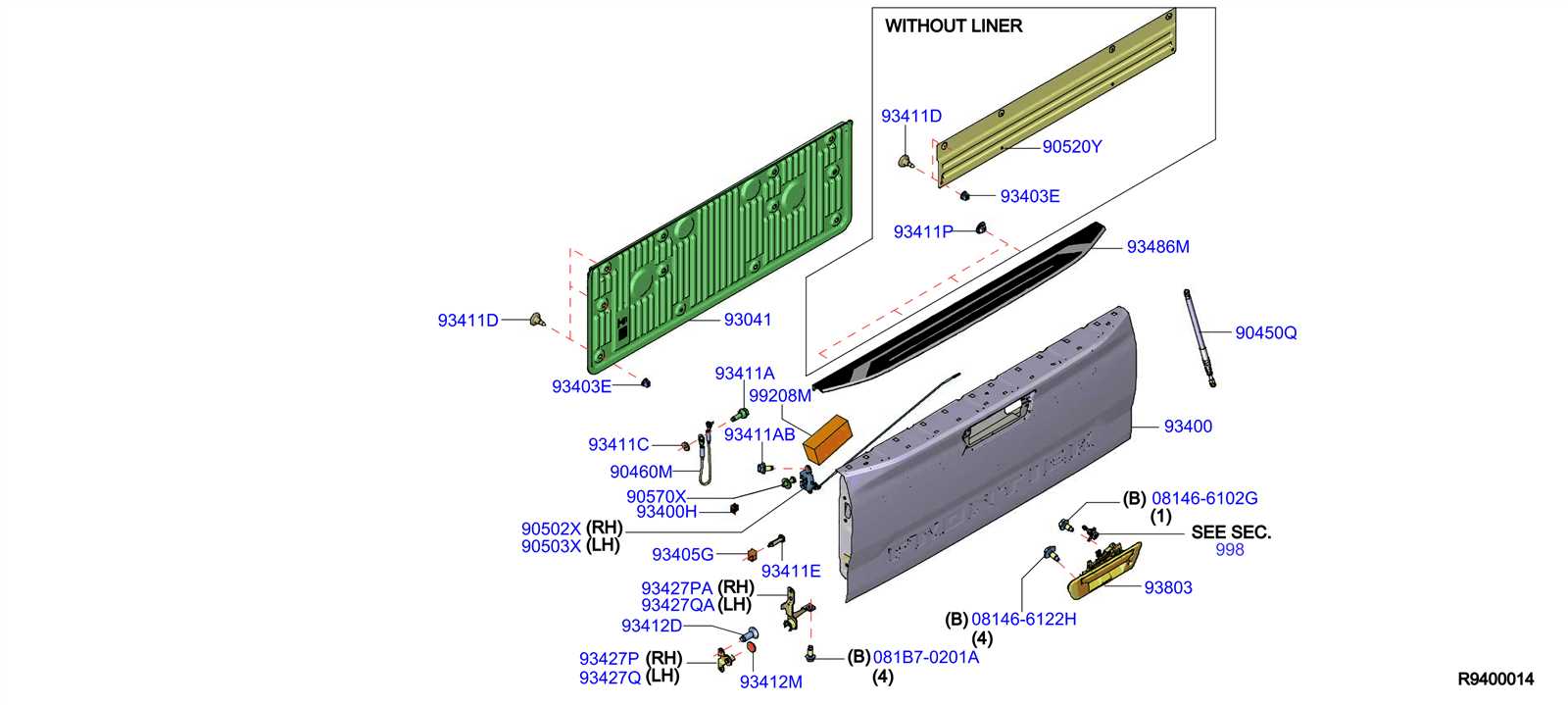 nissan frontier tailgate parts diagram