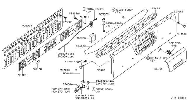 nissan frontier tailgate parts diagram