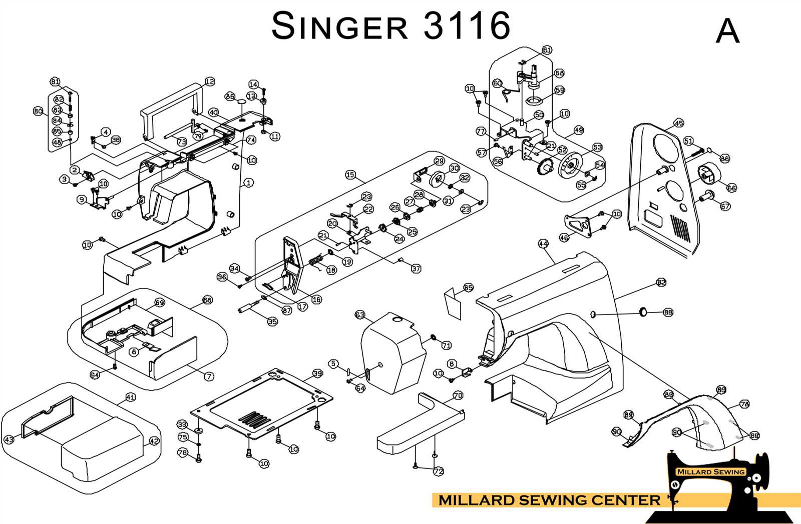 parts of a singer sewing machine diagram