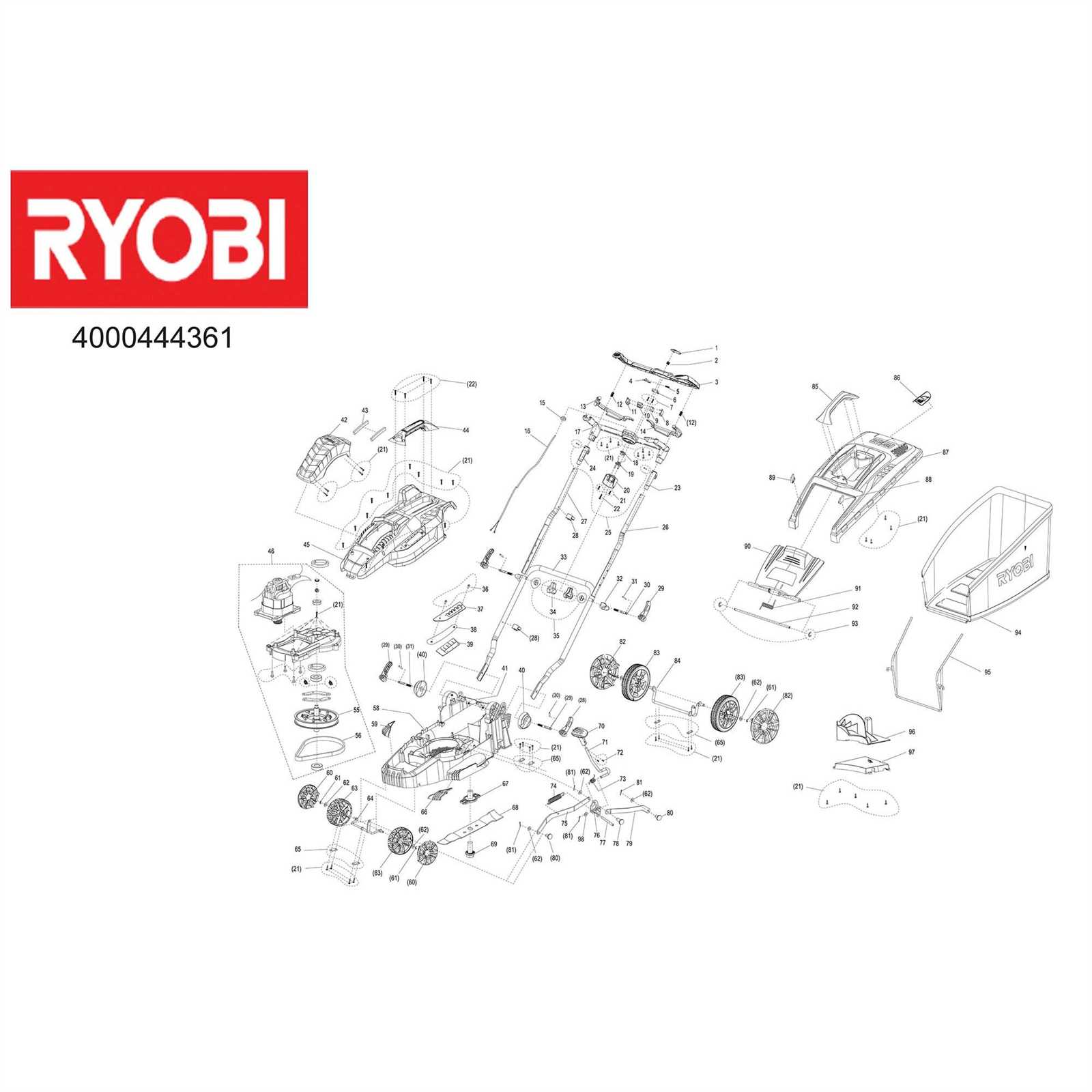 ryobi electric lawn mower parts diagram