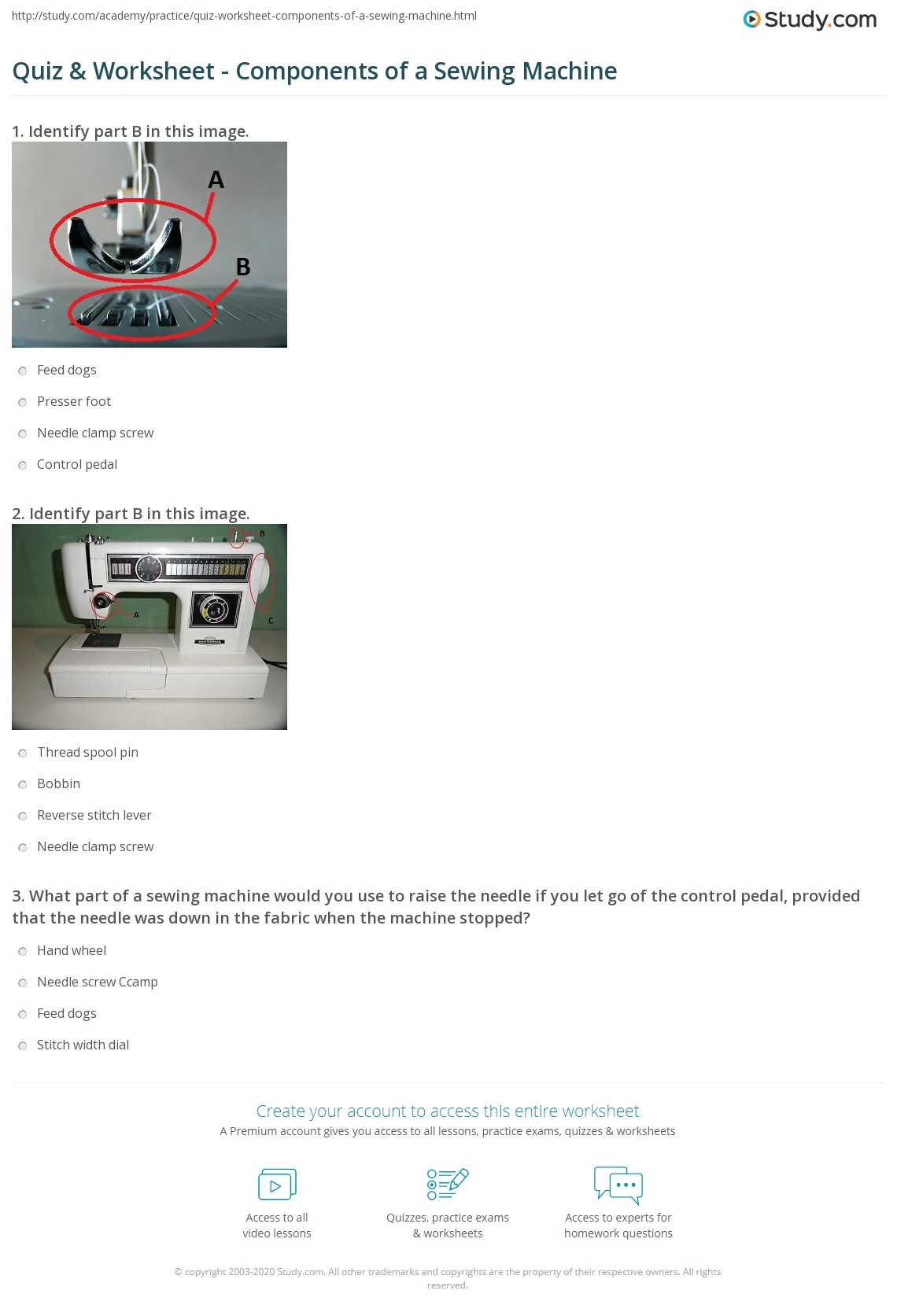 sewing machine parts diagram worksheet