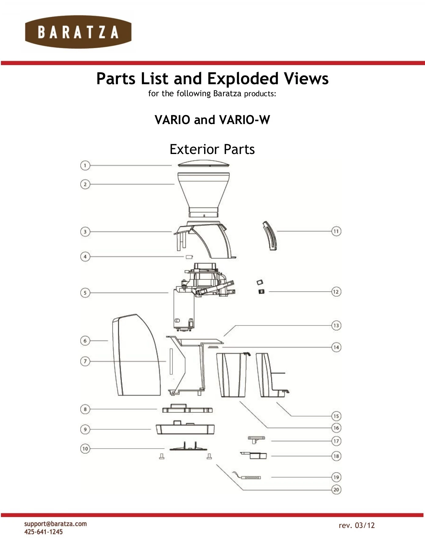 baratza virtuoso parts diagram