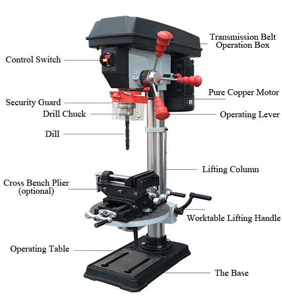 parts of a drill press diagram