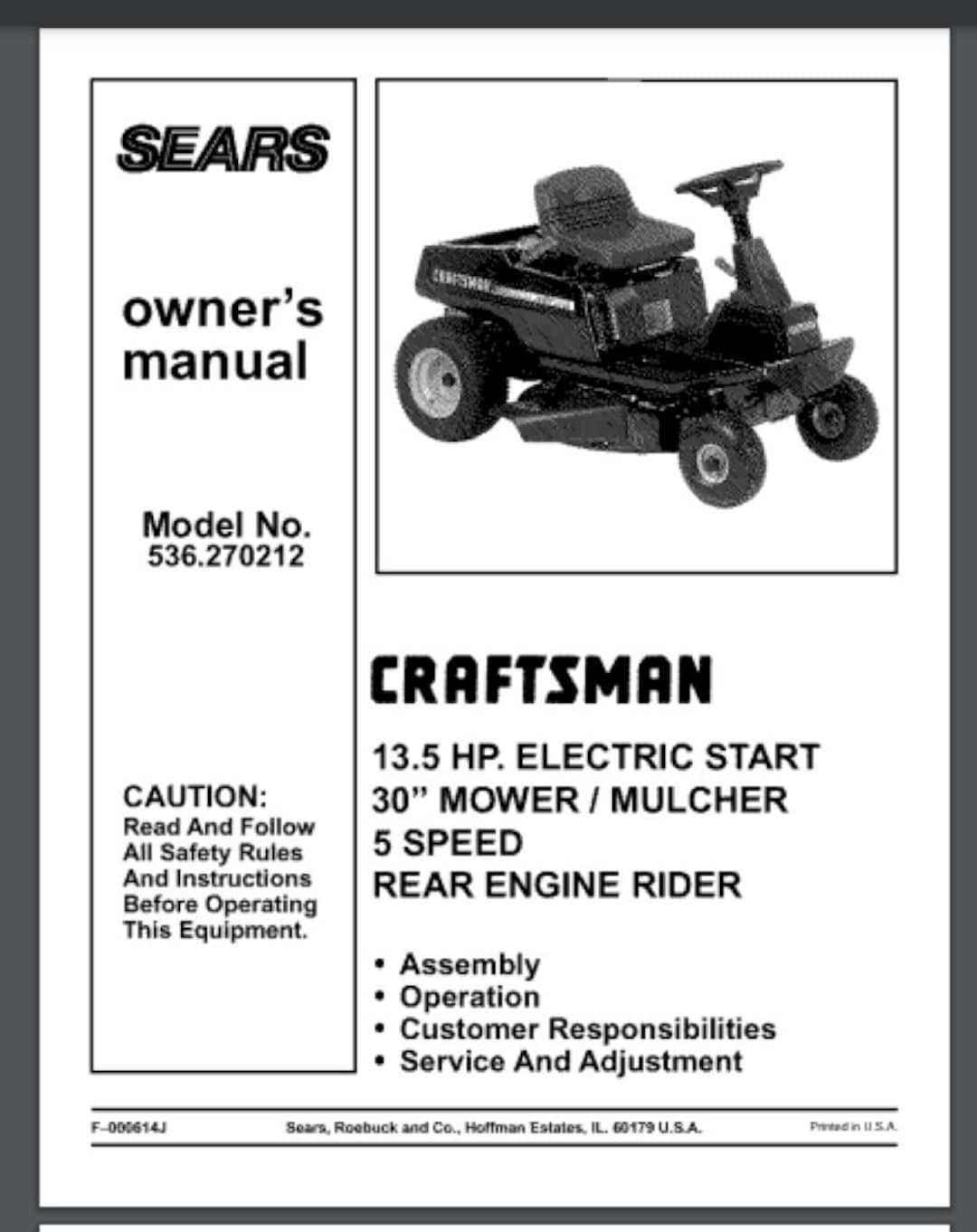 craftsman electric lawn mower parts diagram