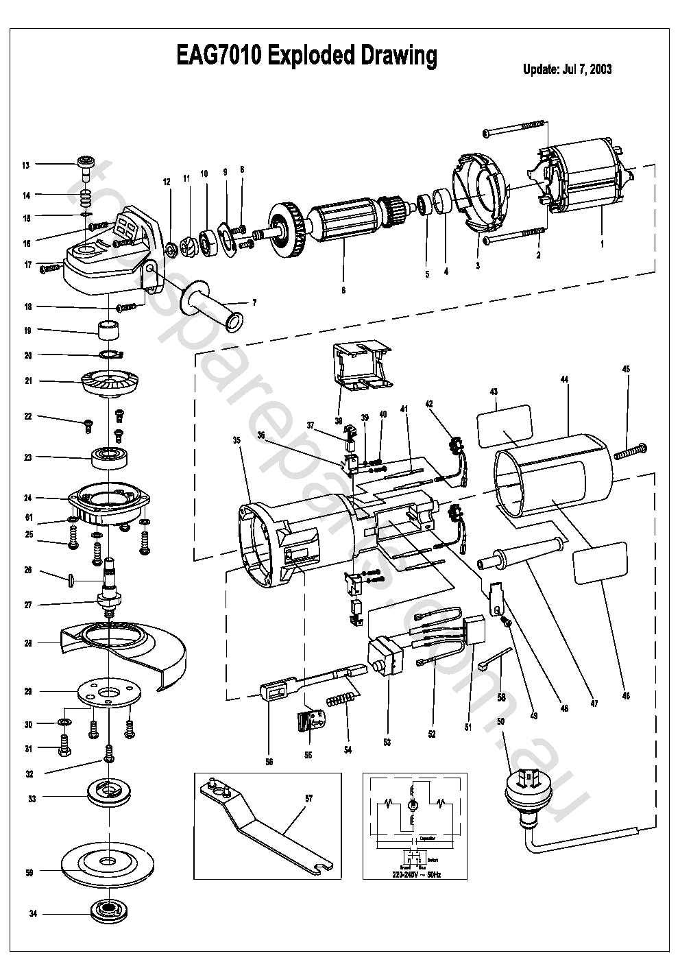 diagram labeled angle grinder parts