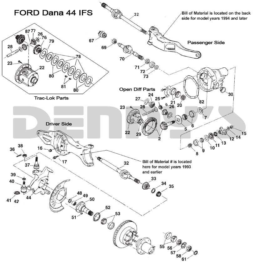 ford dana 44 front axle parts diagram