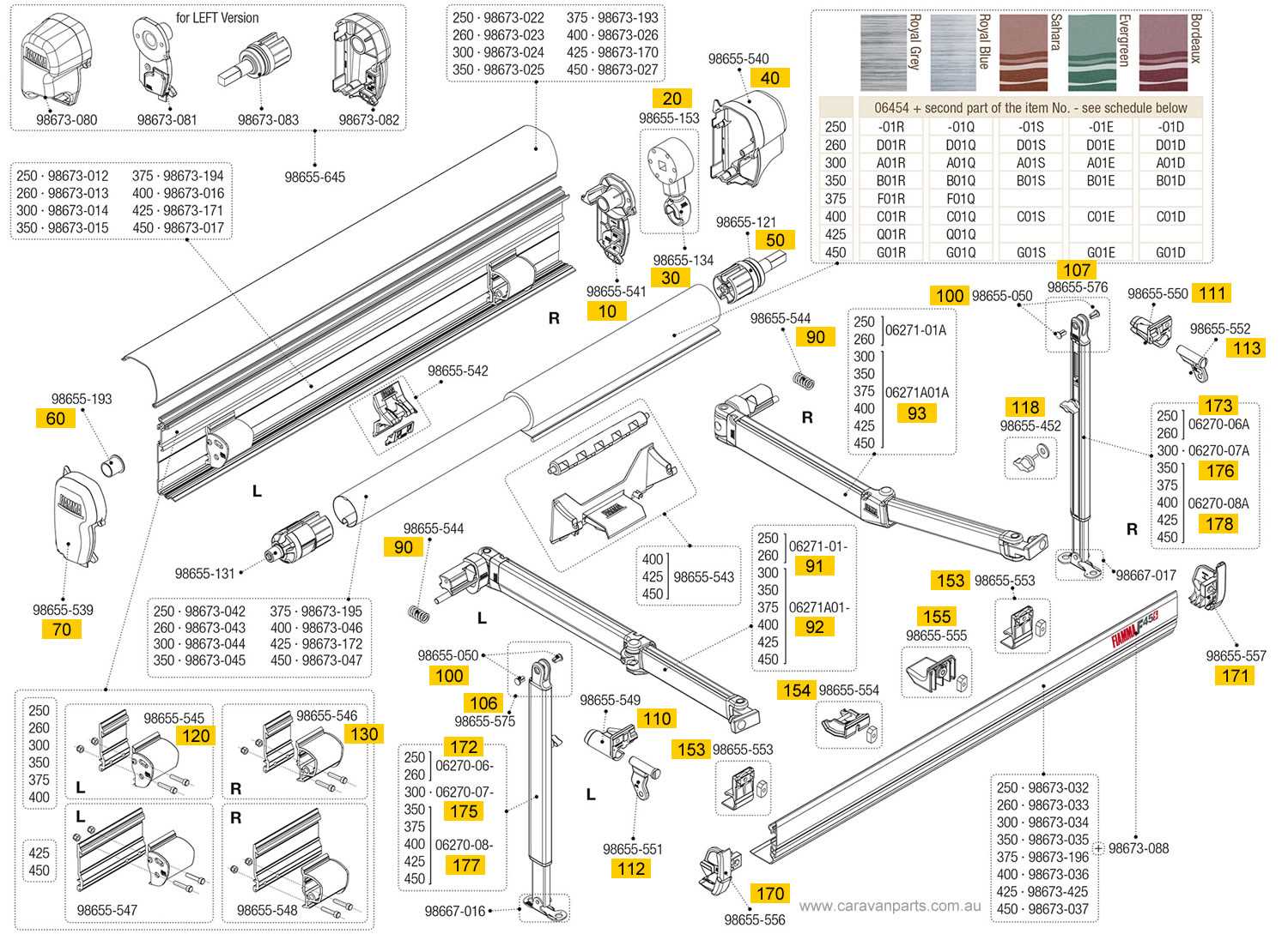 fiamma f45 awning spare parts diagram