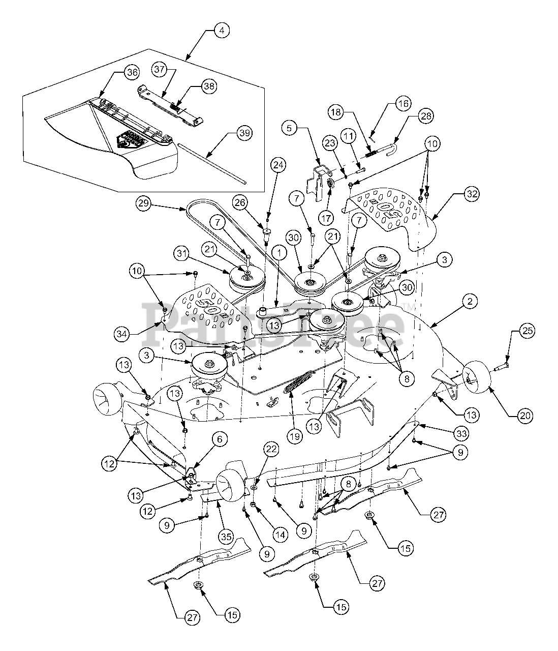 cub cadet mower deck parts diagram