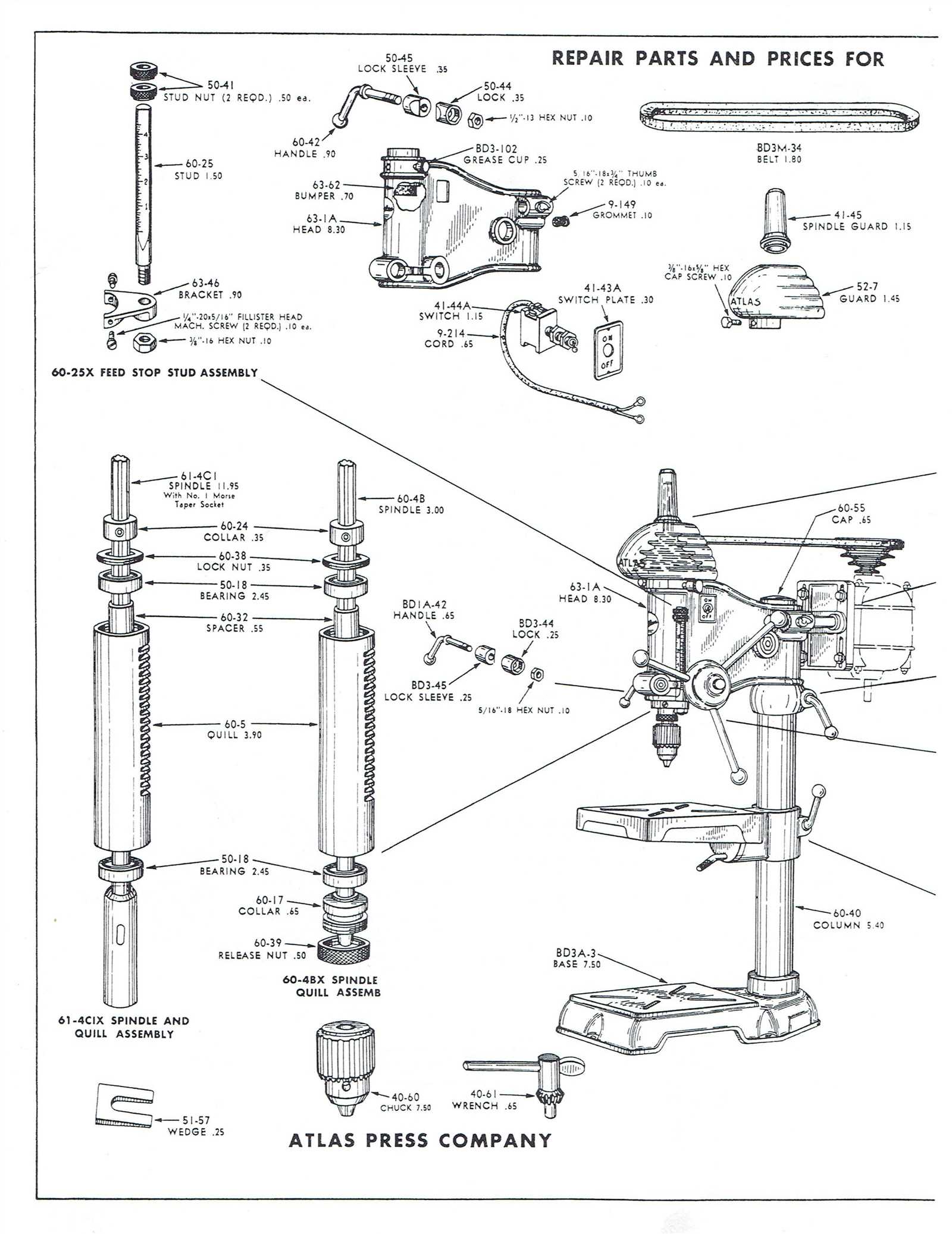 parts of a drill press diagram