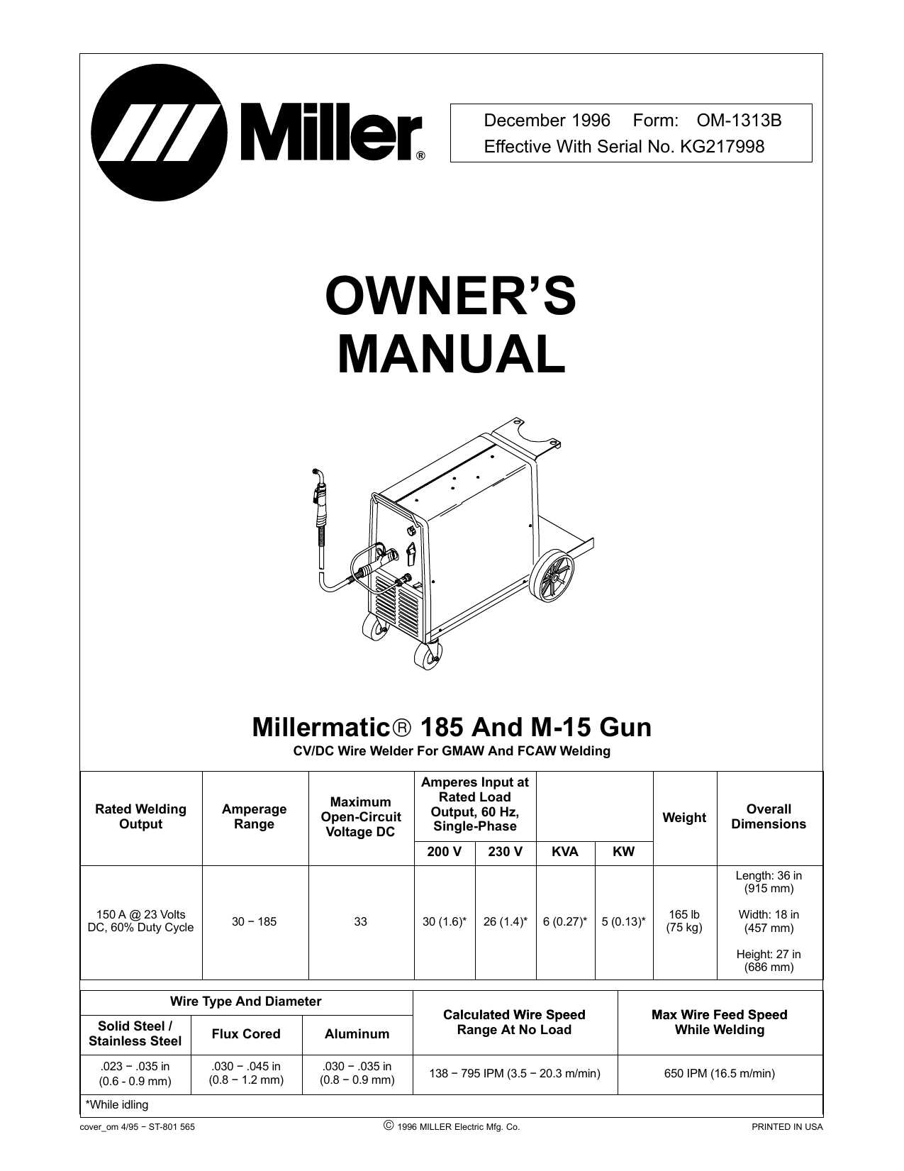 millermatic 185 parts diagram