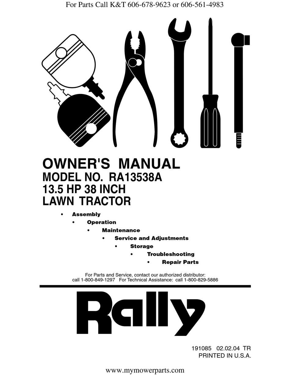 roper rally lawn mower parts diagram