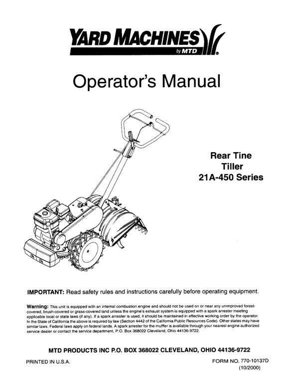 yard machine 31cc tiller parts diagram