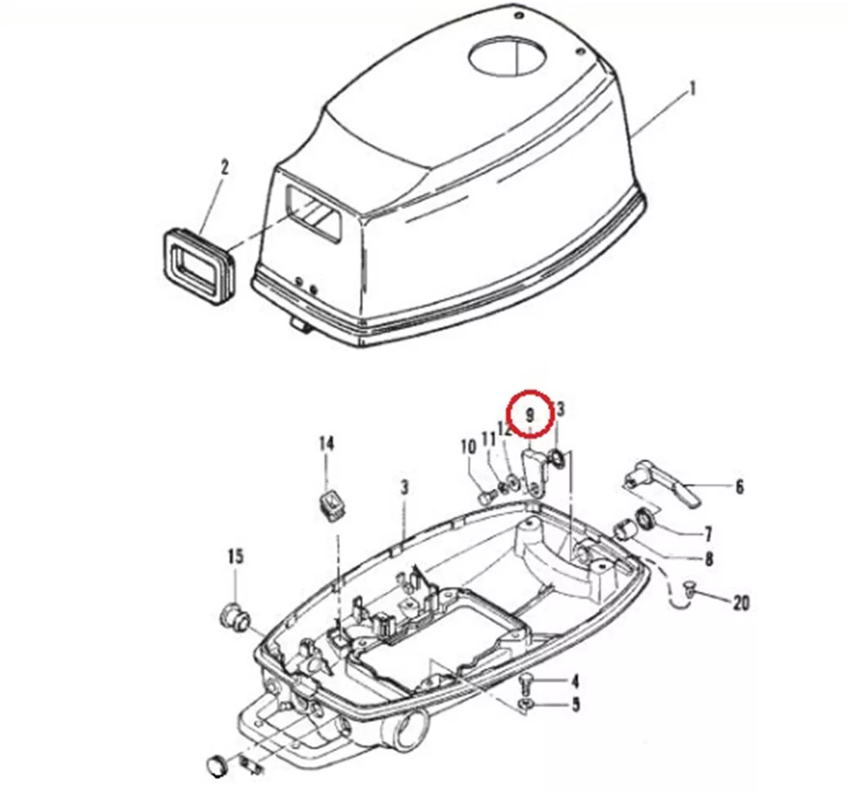 mariner 20 hp outboard parts diagram