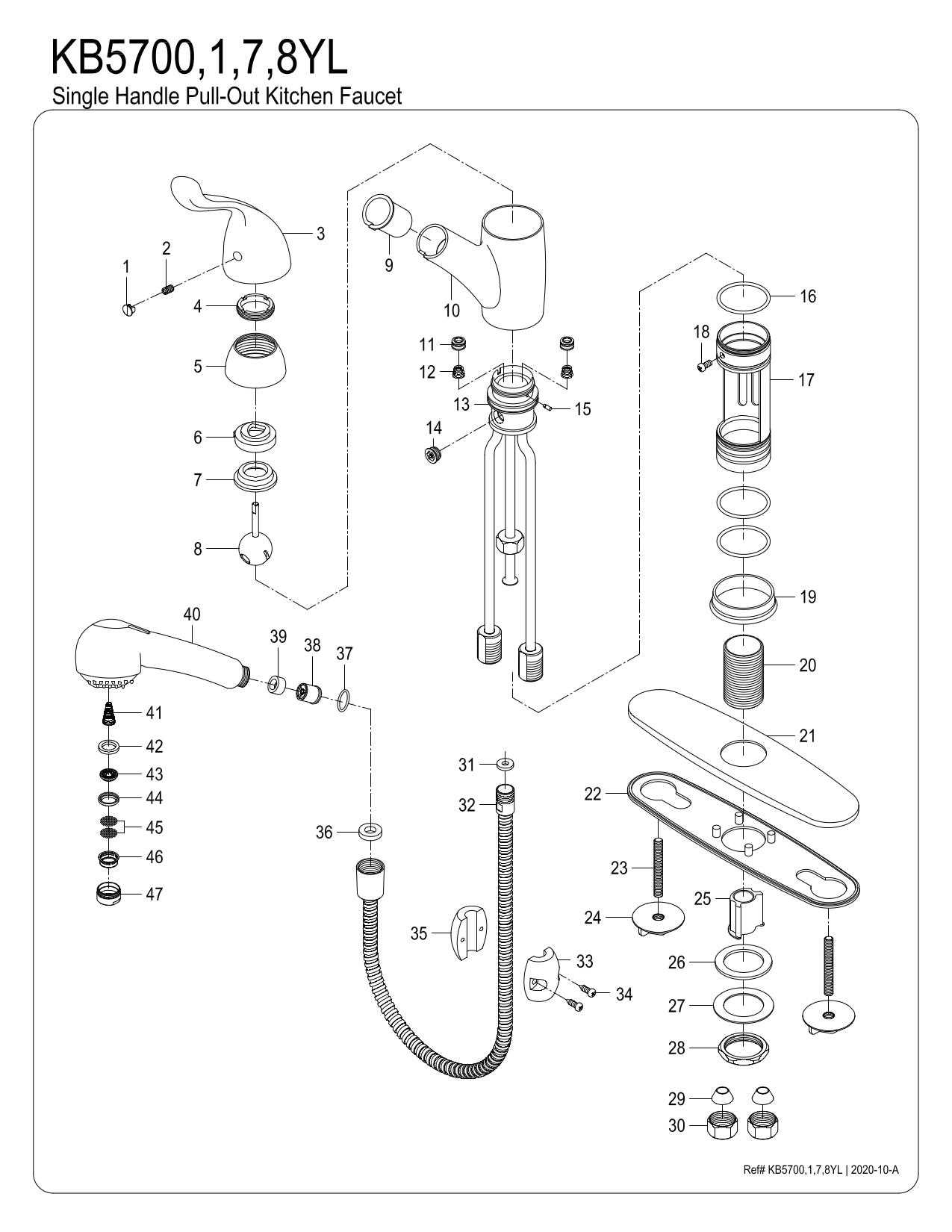 moen single handle kitchen faucet parts diagram