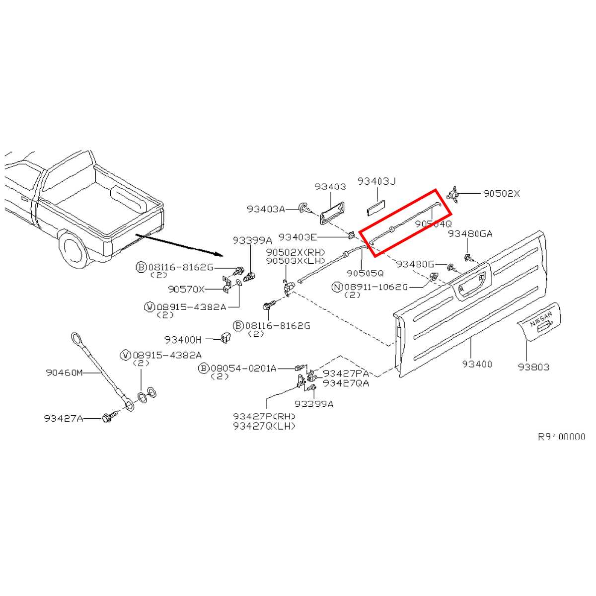 nissan frontier tailgate parts diagram