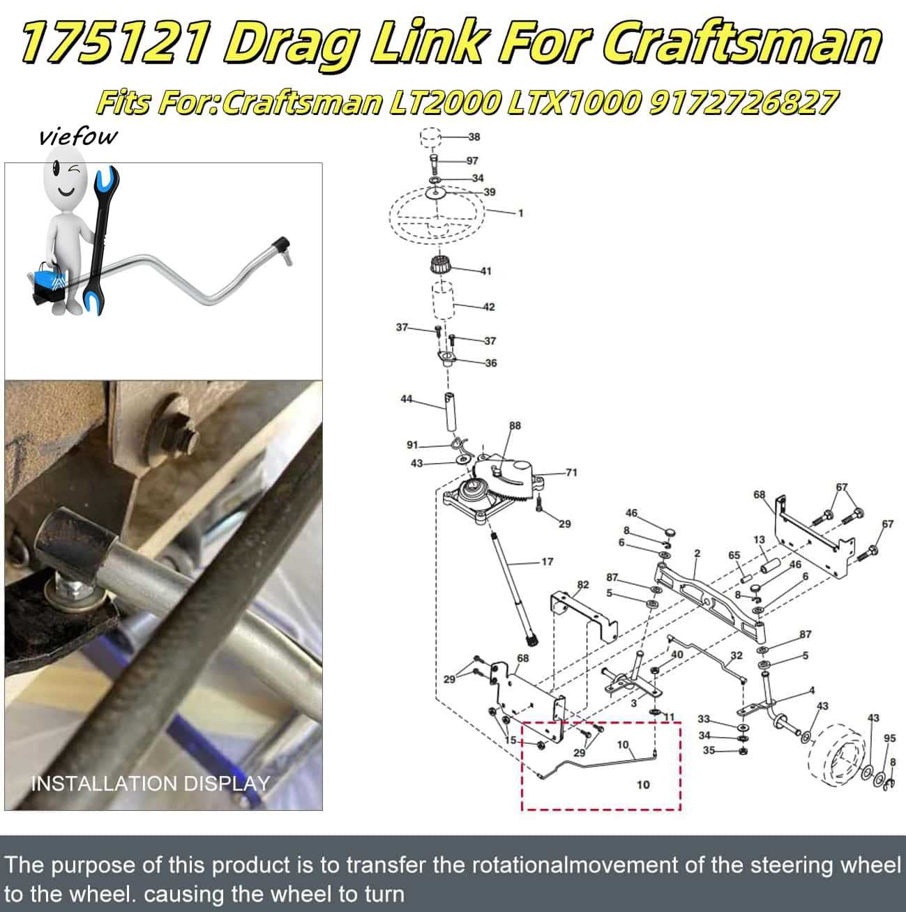 craftsman lt1000 steering parts diagram