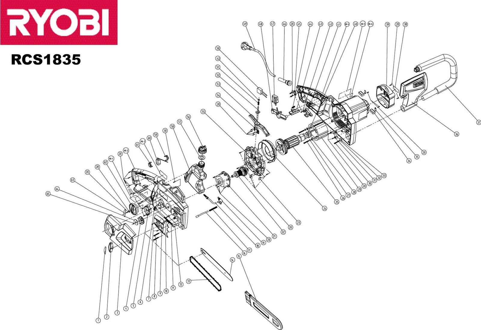 ryobi ry3716 chainsaw parts diagram