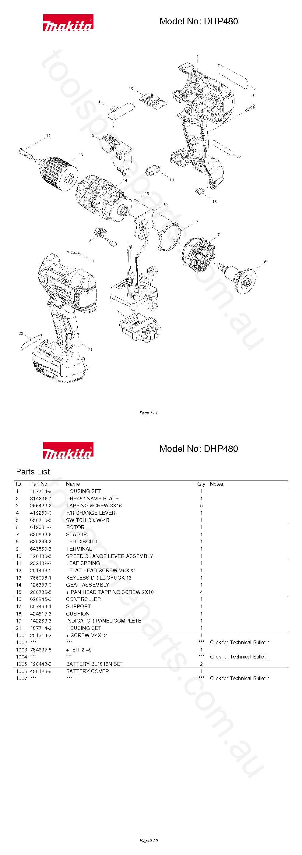 makita dhp481 parts diagram