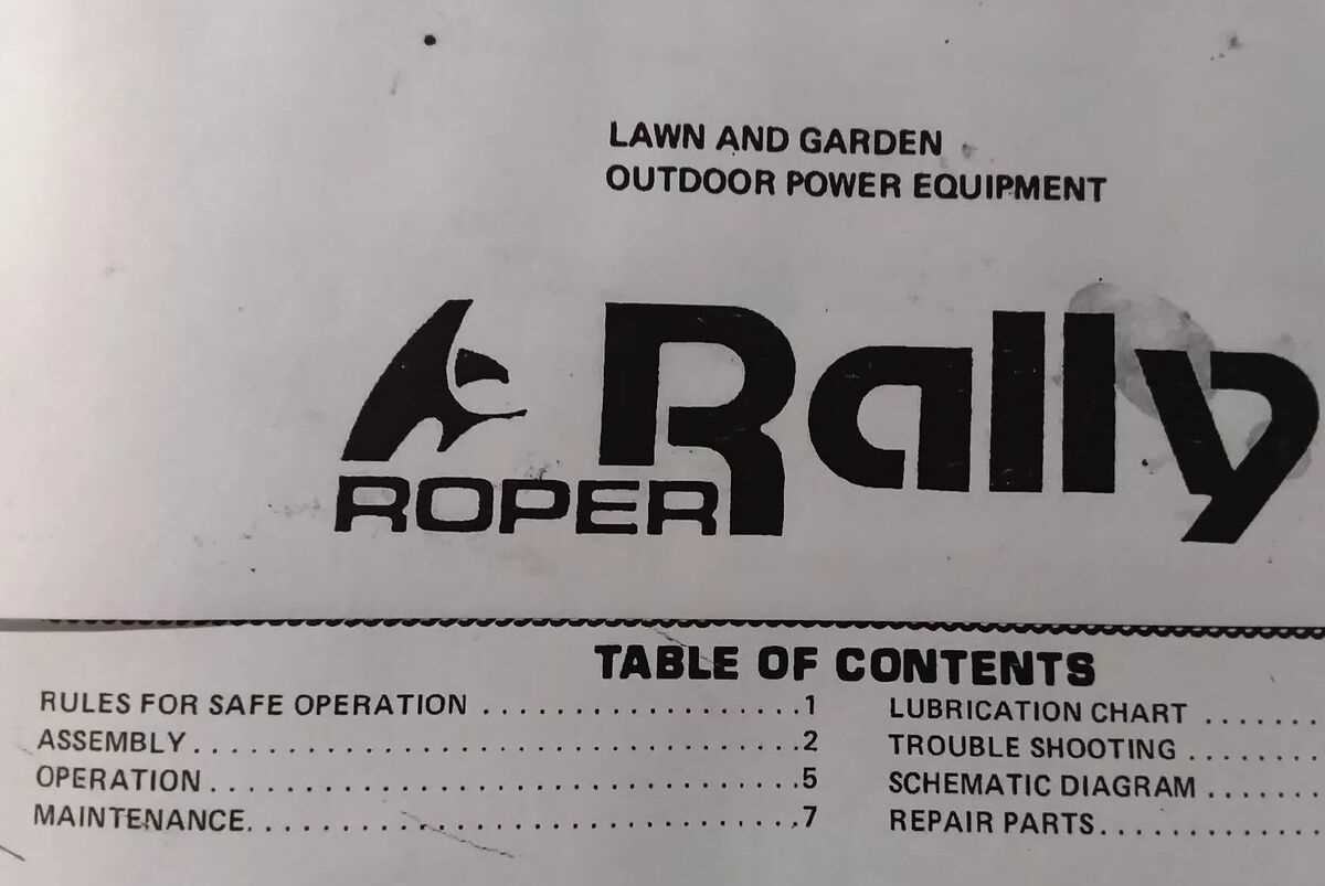 roper rally lawn mower parts diagram