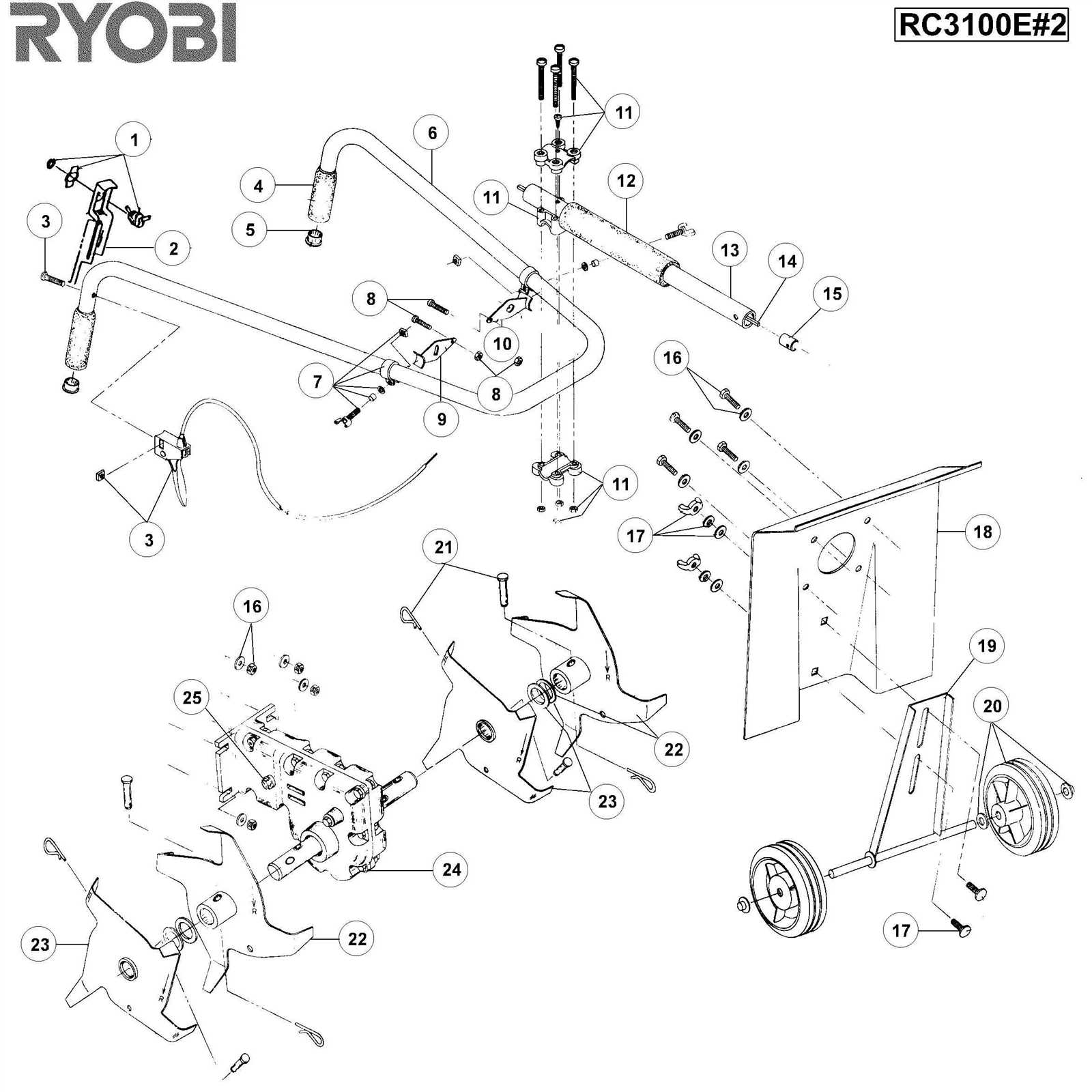 ryobi electric lawn mower parts diagram