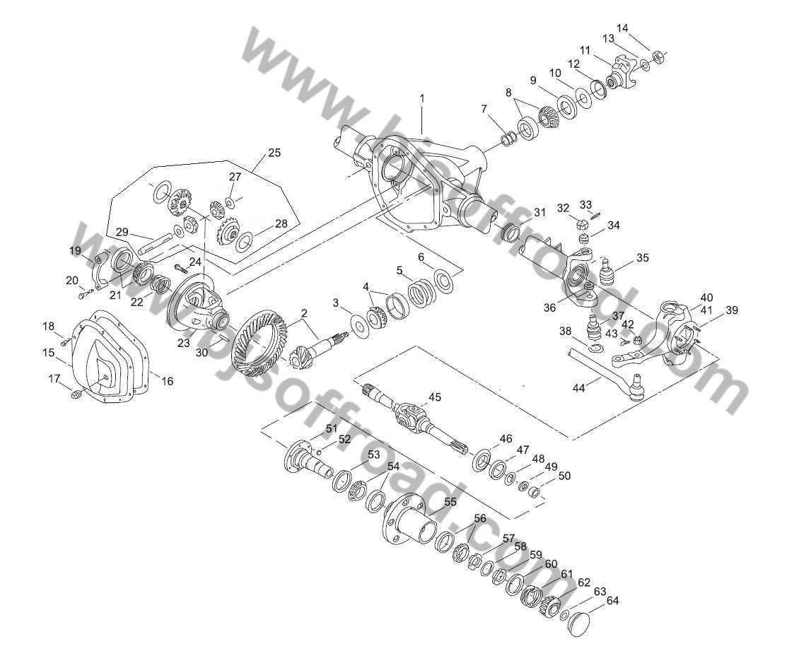 ford dana 44 front axle parts diagram