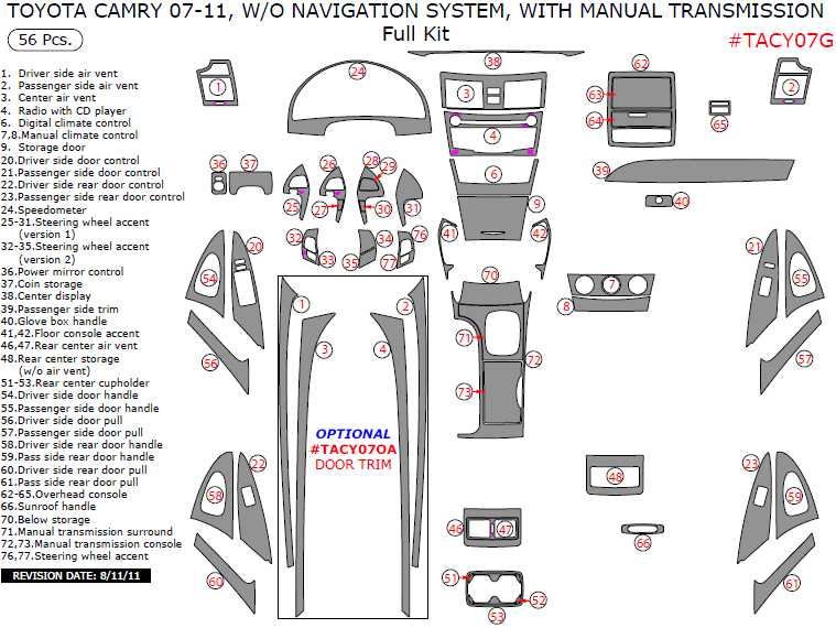 toyota camry interior parts diagram