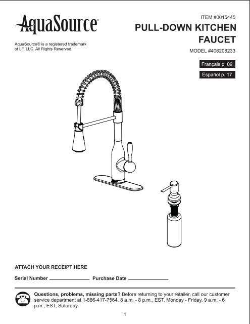 aquasource kitchen faucet parts diagram