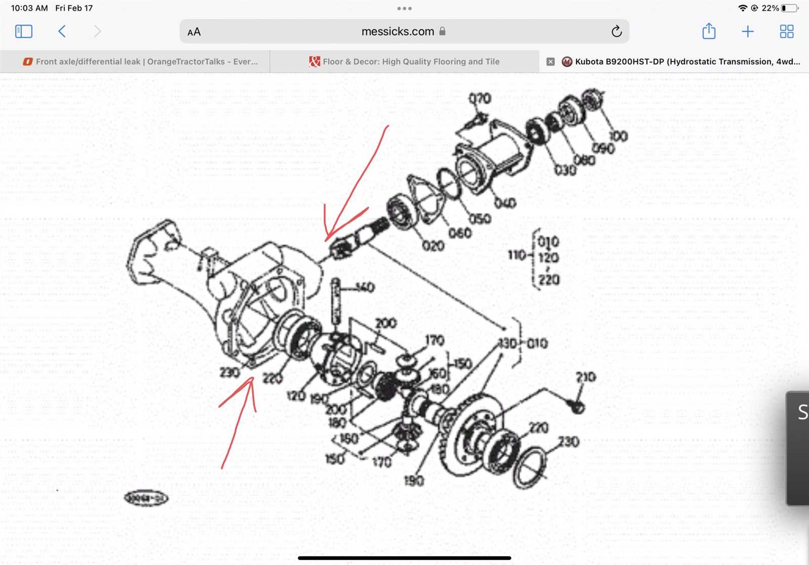 front axle kubota tractor parts diagram