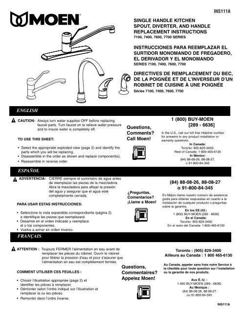 moen single handle kitchen faucet parts diagram