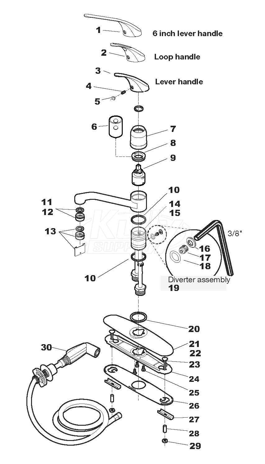 parts diagram for moen kitchen faucets