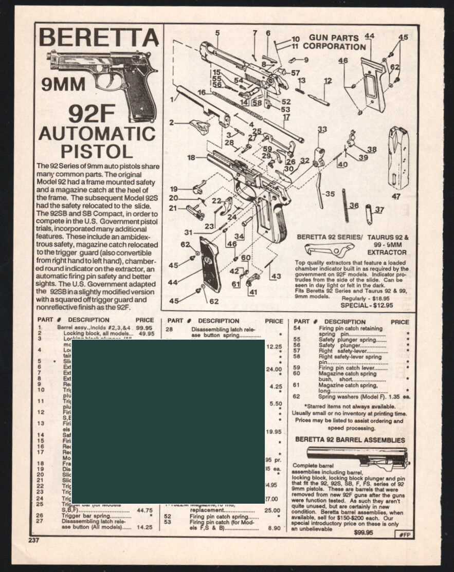 beretta 92s parts diagram