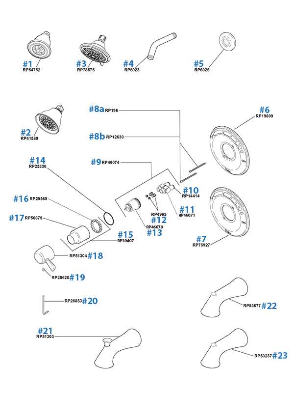 parts of a shower head diagram