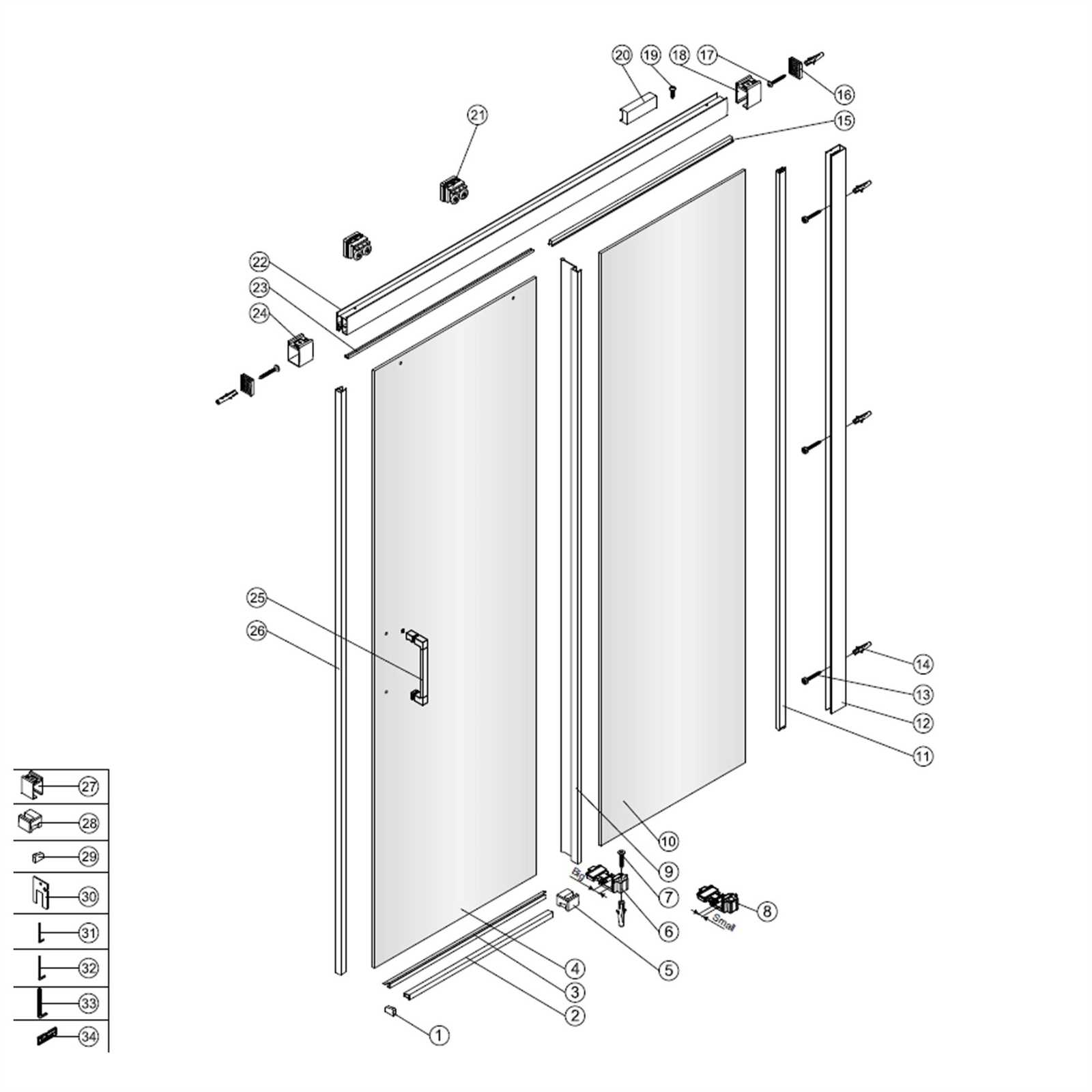 glass shower door parts diagram