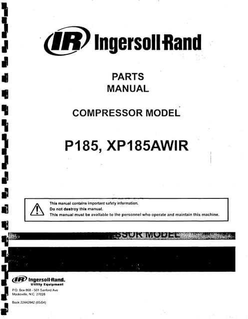 manual ingersoll rand air compressor parts diagram