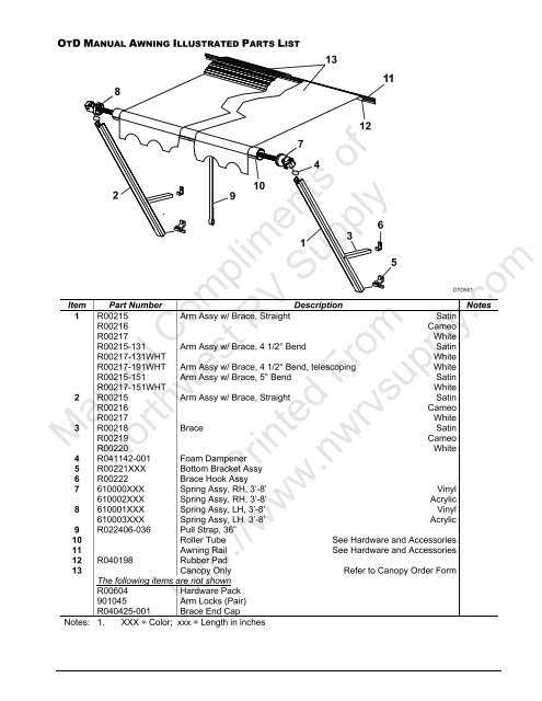 dometic power awning parts diagram