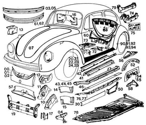 vw beetle body parts diagram