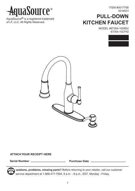 aquasource kitchen faucet parts diagram