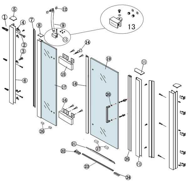 glass shower door parts diagram